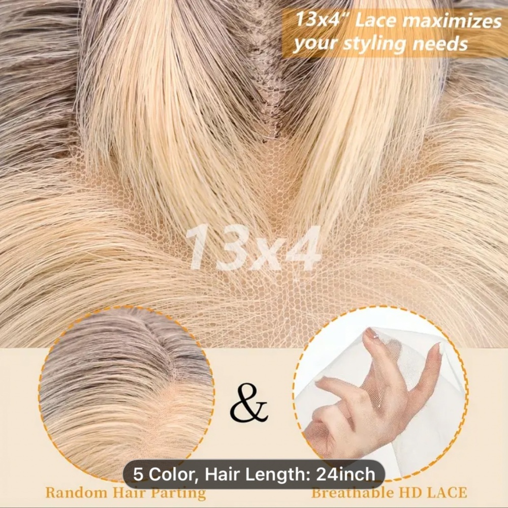 24” Ash Blonde Lace Front Glueless Synthetic wig low density - Picture 5 of 11